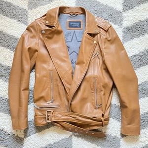Tan leather moto style jacket size small